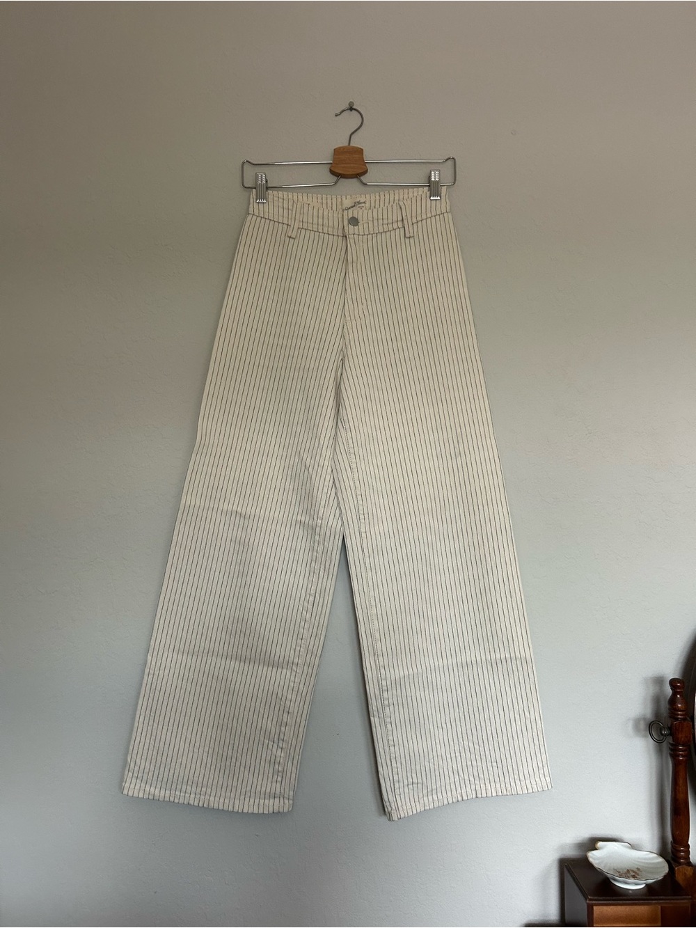Universal Thread Wide Leg Pinstripe Pants in Cream and Gray